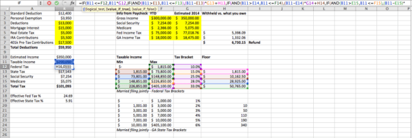 Excel spreadsheet to estimate federal and state income taxes