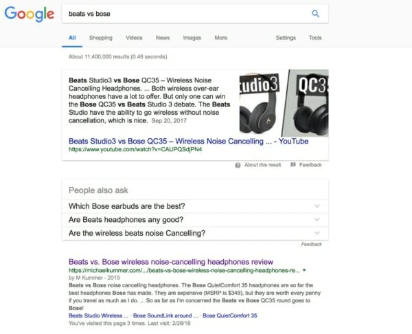My "Beats vs Bose" article ranks top on Google