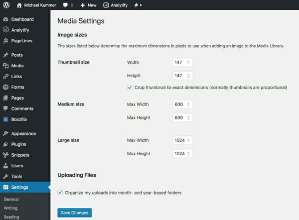 WordPress - Media Settings