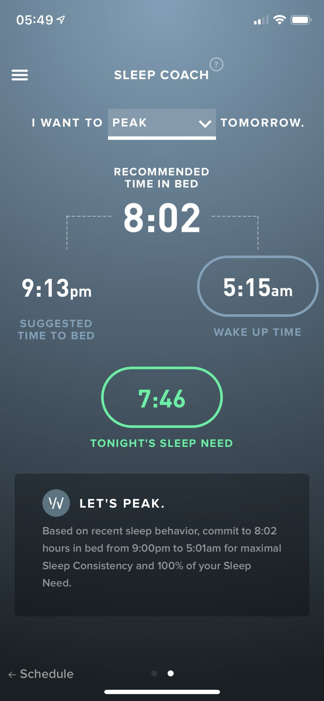 WHOOP App Sleep Coach