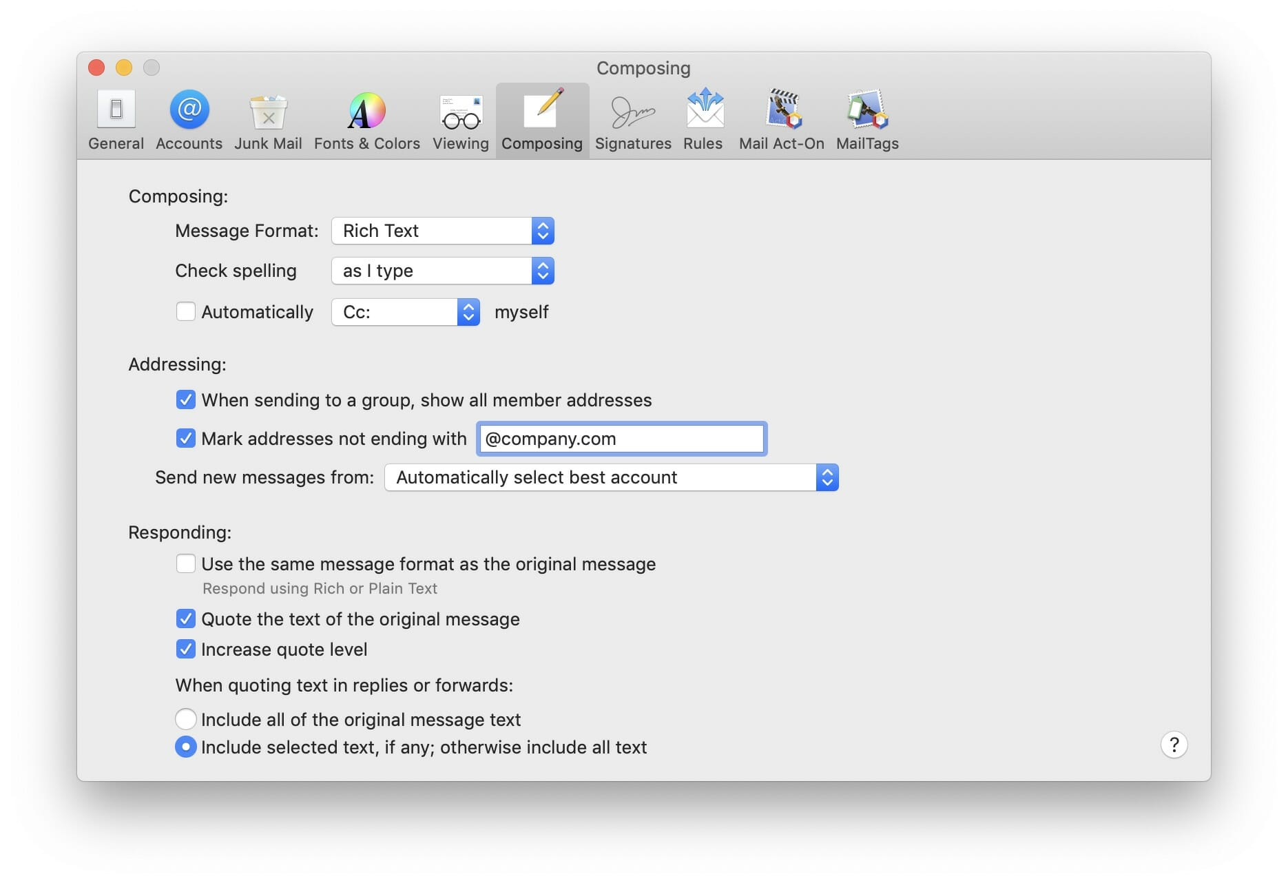 Apple Mail settings